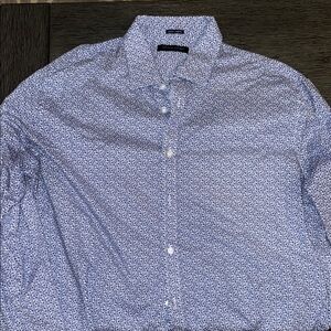 Tommy Hilfiger Blue and White stretch Casual Button Down Shirt